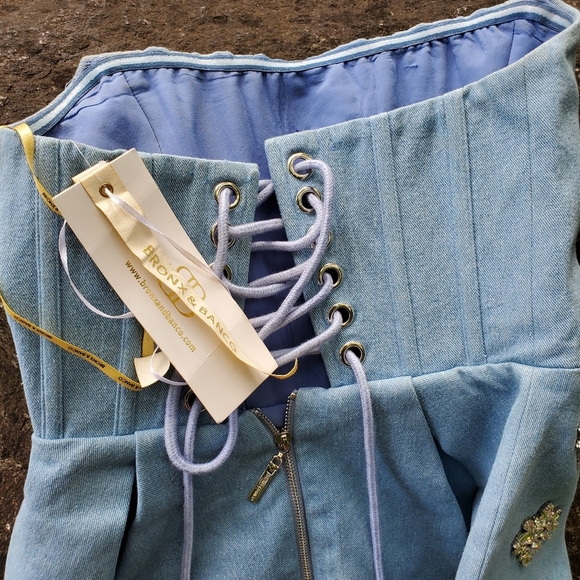 Maraya Denim Diamond Mini Dress in Blue Denim Bronx and Banco Sz 4 SMALL - Picture 10 of 14